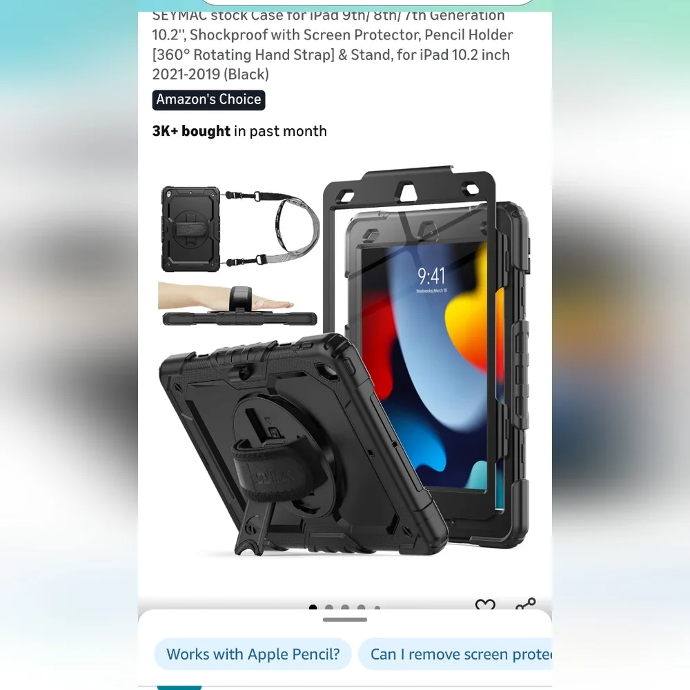 Stock Black Shockproof Case for iPad 9th/8th/7th Generation With Strap